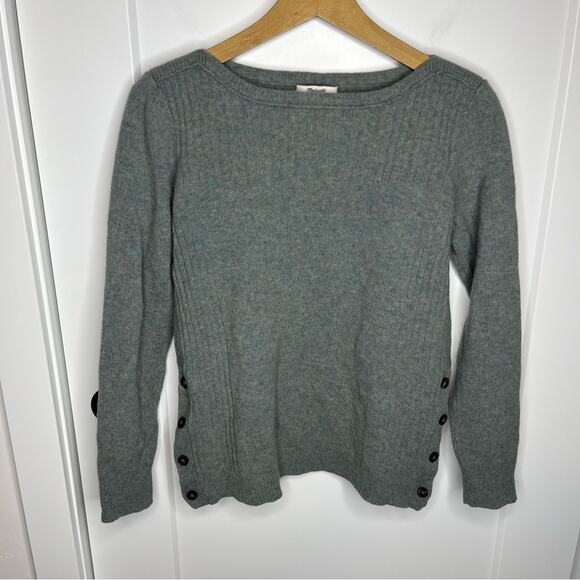 Madewell Pinewood Sage Blue Wool Blend Pullover Side Button Sweater Size Large - Picture 2 of 6